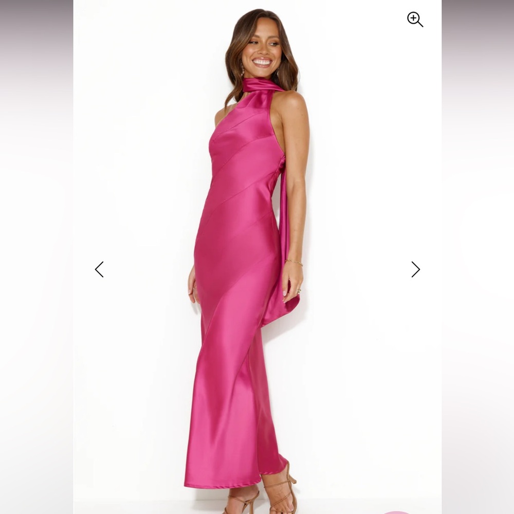 Hello Molly Fuchsia Satin Halter Midi Dress